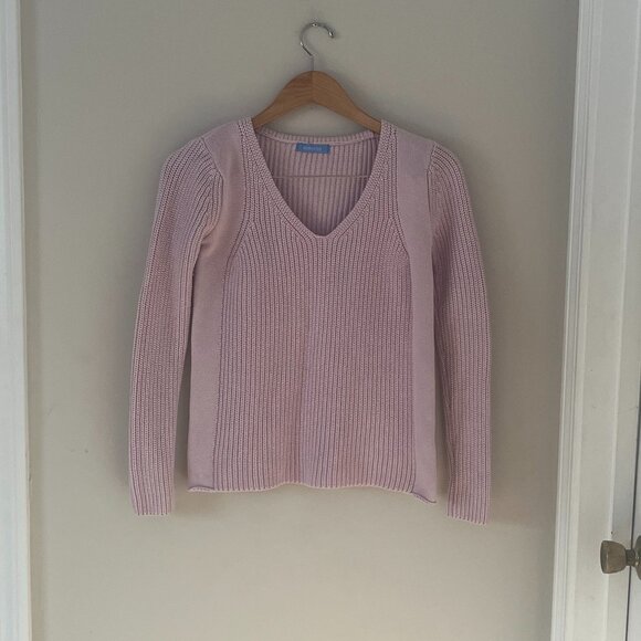 Burgess ribbed V-neck Pullover Cashmere Cotton Blend Quiet Luxury Size XS - Picture 2 of 7